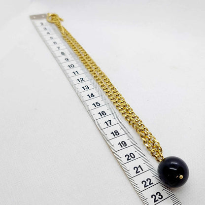 Natural Golden Obsidian 20mm Stone Pendant with Stainless Steel Chain Necklace Gold Plated
