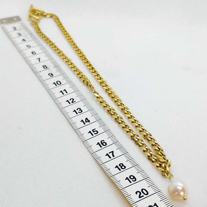 Natural Freshwater Pearl Pendant with Stainless Steel Chain Necklace Gold Plated