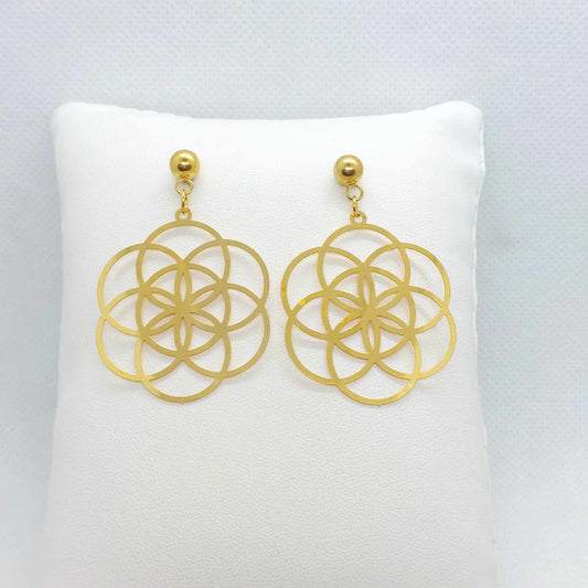Flower of Life Dangle Earrings in Stainless Steel Gold Plated
