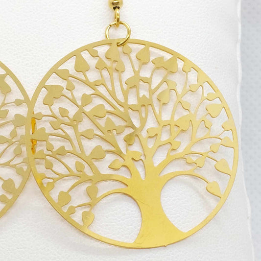 Tree of Life Dangle Earrings in Stainless Steel Gold Plated