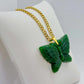 Natural Hetian Jade Butterfly Pendant with Stainless Steel Chain Necklace