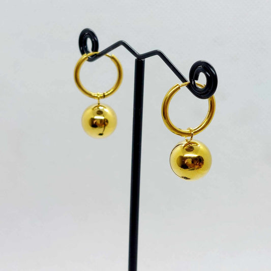 Stainless Steel Ball on Hoop Earrings Gold Plated