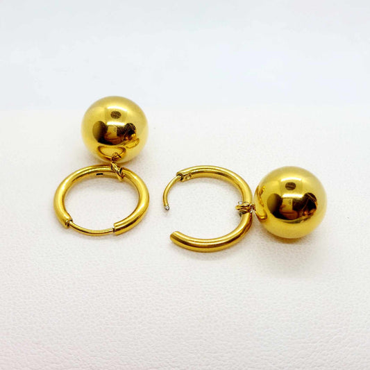 Stainless Steel Ball on Hoop Earrings Gold Plated