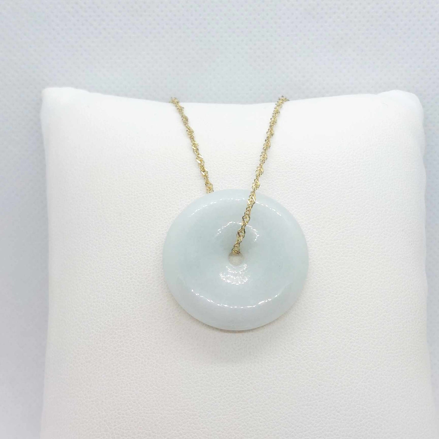 Natural Jadeite Donut Pendant with Stainless Steel Chain Necklace Gold Plated