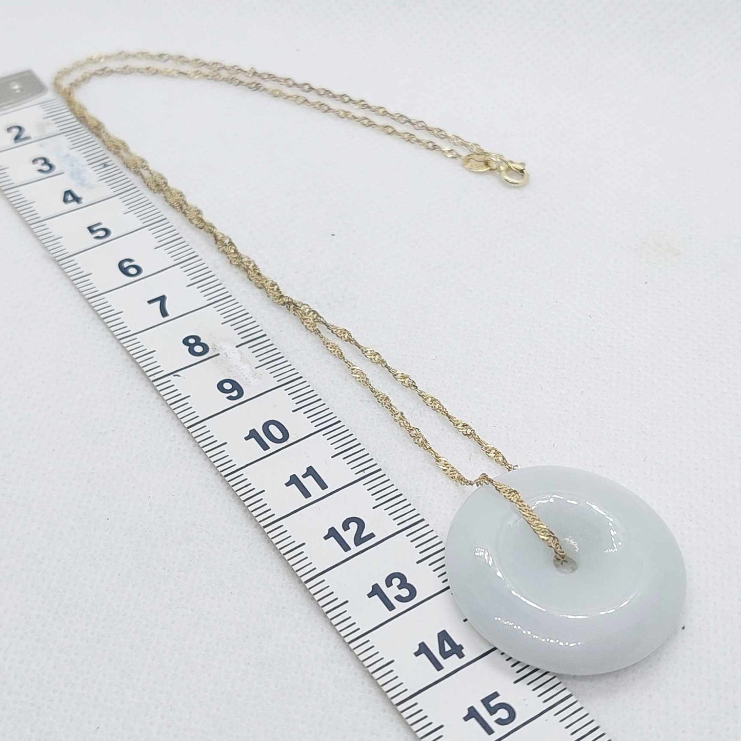 Natural Jadeite Donut Pendant with Stainless Steel Chain Necklace Gold Plated