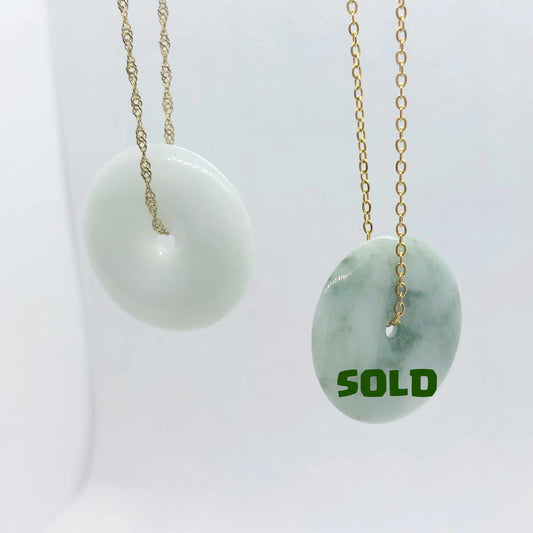 Natural Jadeite Donut Pendant with Stainless Steel Chain Necklace Gold Plated