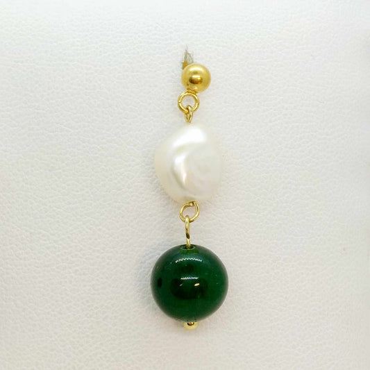 Natural Pearl and Jade Dangle Earrings in Stainless Steel