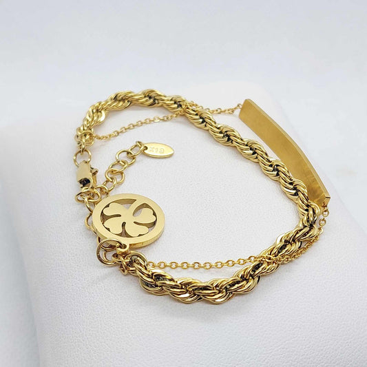 Lucky Clover Double Bracelet in Stainless Steel Gold Plated