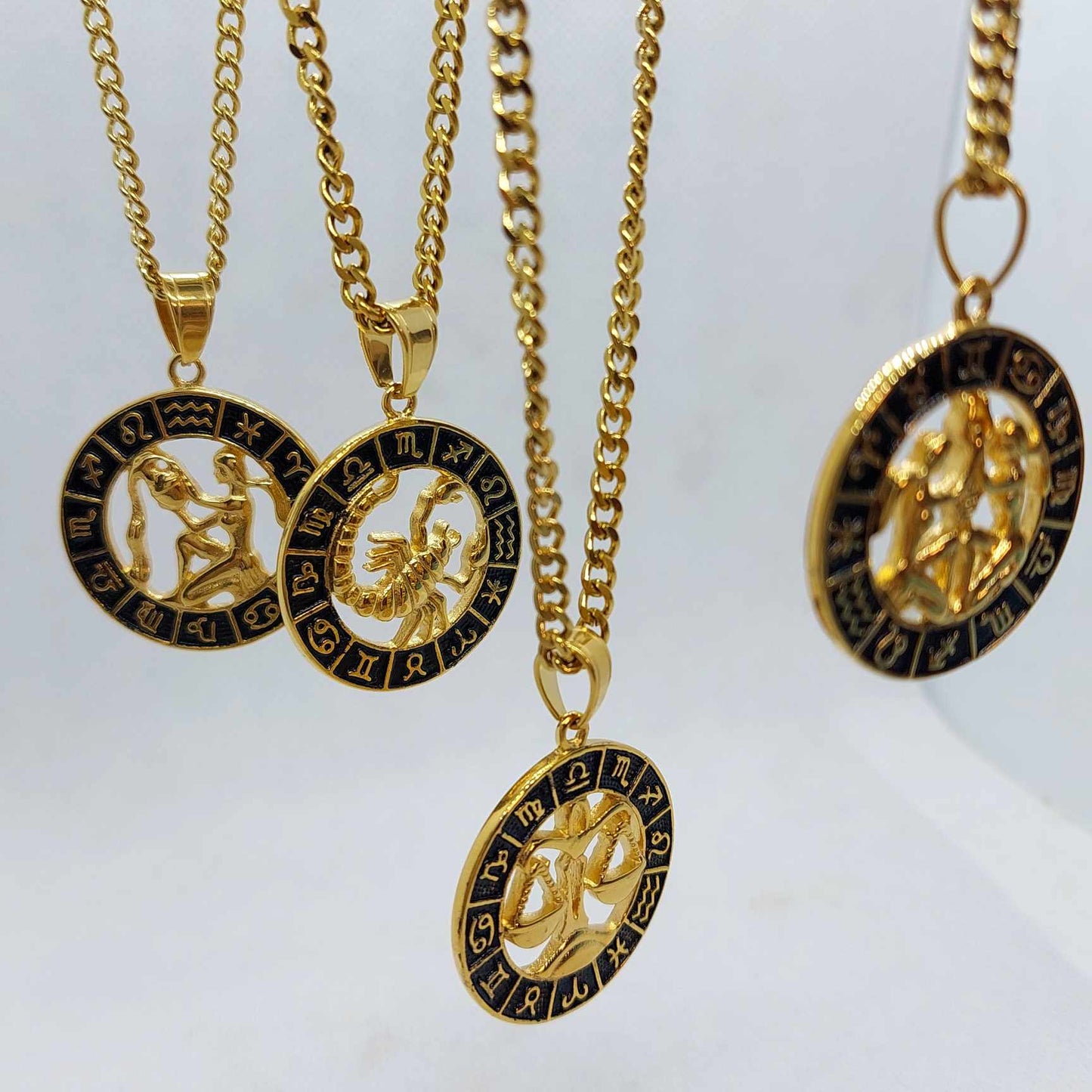 Libra Star Sign  Pendant with Gold Plated Stainless Steel Chain Necklace