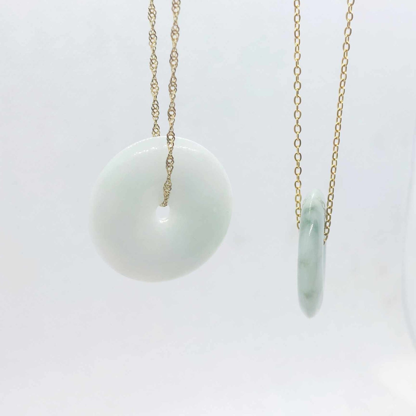 Natural Jadeite Donut Pendant with Stainless Steel Chain Necklace Gold Plated