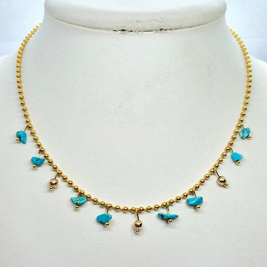 Natural Turquoise Stone Necklace in Gold Plated Stainless Steel