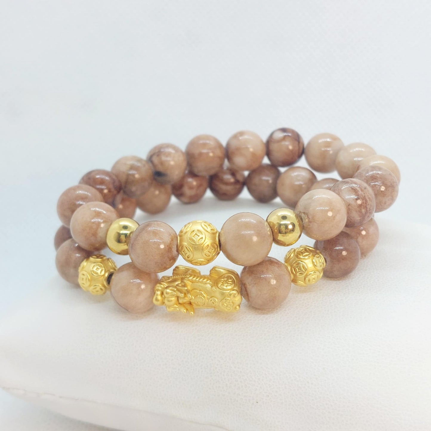 Natural Light Brown Jade Bracelet with 10mm Stones