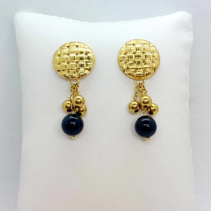 Natural Obsidian Dangle Earrings in Gold Plated Stainless Steel