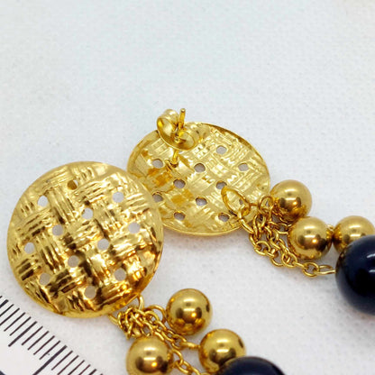 Natural Obsidian Dangle Earrings in Gold Plated Stainless Steel