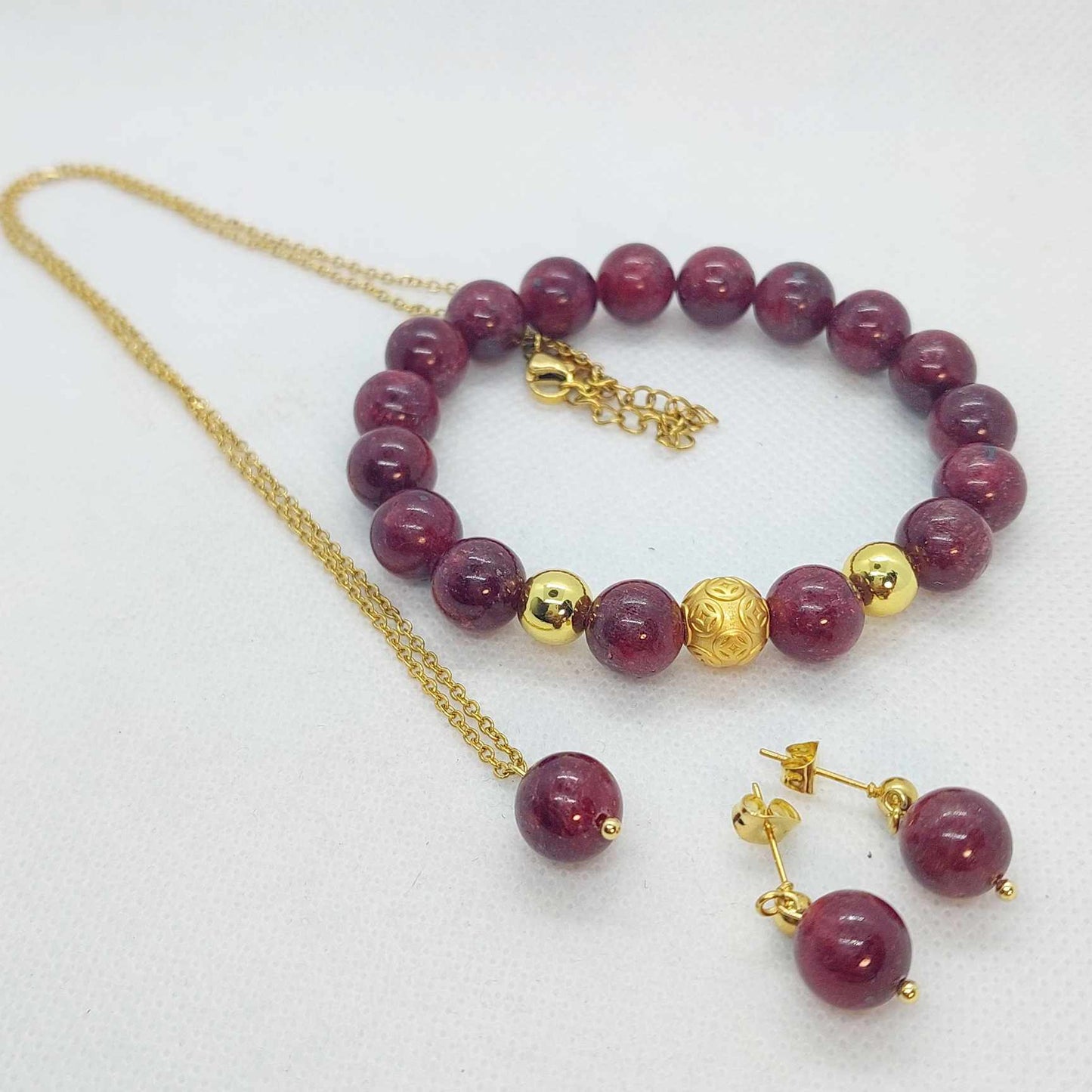 Natural AAA Ruby Stone Set in Stainless Steel Gold Plated