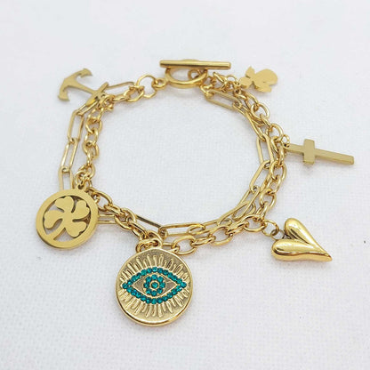 Lucky Charm Bracelet in Stainless Steel Gold Plated