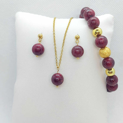 Natural AAA Ruby Stone Set in Stainless Steel Gold Plated