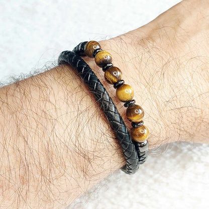 Tiger Eye and Leather Bracelets for Men