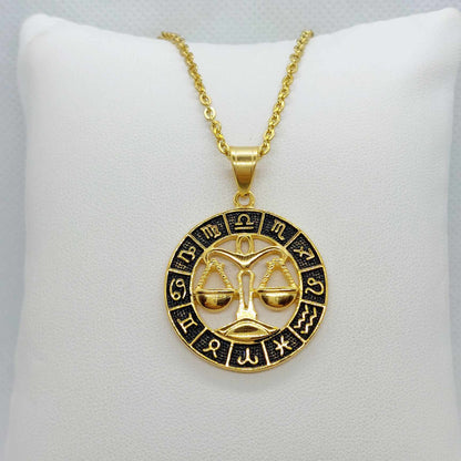 Libra Star Sign  Pendant with Gold Plated Stainless Steel Chain Necklace