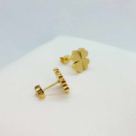 Lucky Four Leaf Clover Stainless Steel Stud Earrings Gold Plated