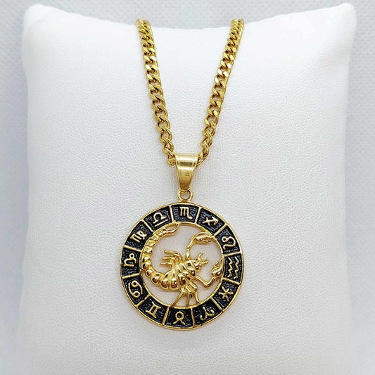 Scorpio Star Sign Pendant with Gold Plated Stainless Steel Chain Necklace