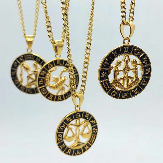 Aquarius Star Sign  Pendant with Gold Plated Stainless Steel Chain Necklace