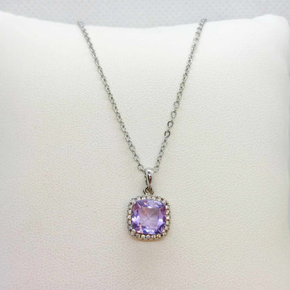 Natural Amethyst Pendant with Zircon with Stainless Steel Chain