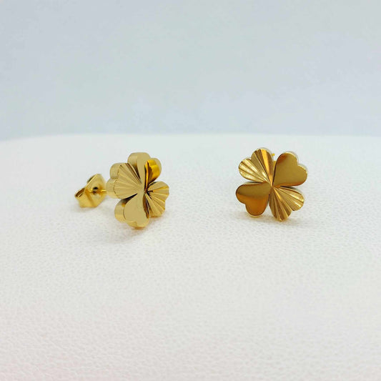 Lucky Four Leaf Clover Stainless Steel Stud Earrings Gold Plated