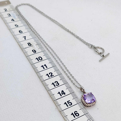 Natural Amethyst Pendant with Zircon with Stainless Steel Chain