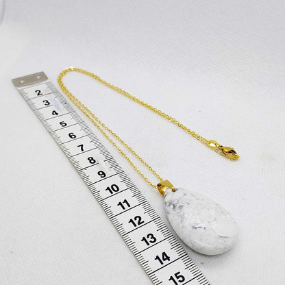 Natural White Howlite Stone Pendant with Necklace Stainless Steel Gold Plated
