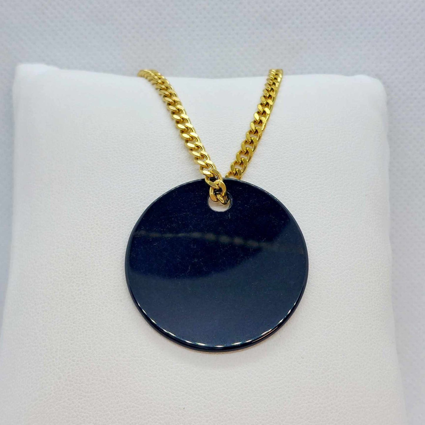 Natural Onyx Slab Pendant with Gold Plated Stainless Steel Chain Necklace