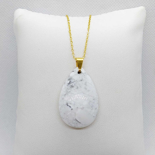 Natural White Howlite Stone Pendant with Necklace Stainless Steel Gold Plated