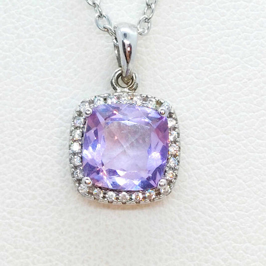 Natural Amethyst Pendant with Zircon with Stainless Steel Chain