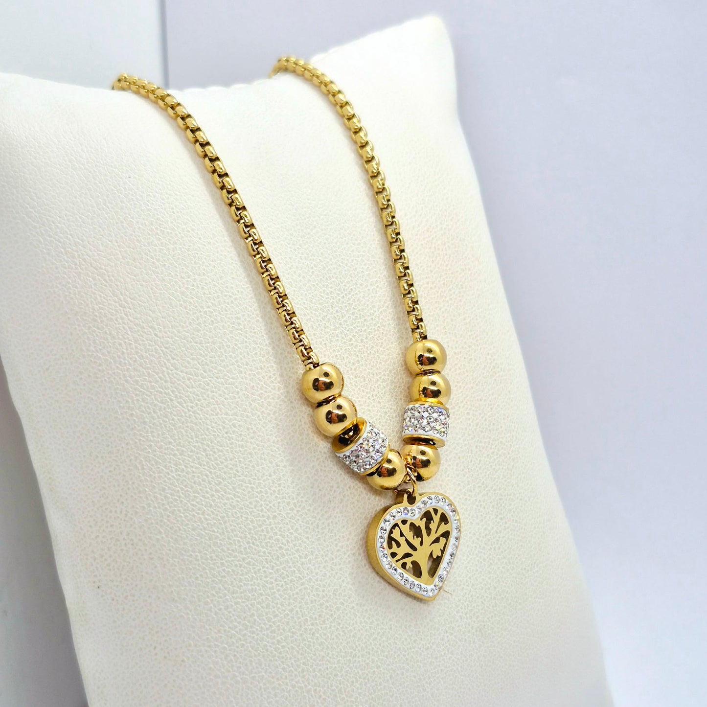Heart with Tree of Life Necklace in Gold Platted Stainless Steel