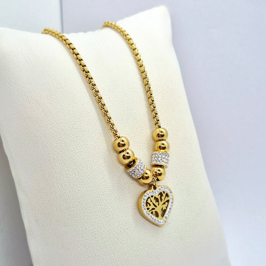 Heart with Tree of Life Necklace in Gold Platted Stainless Steel