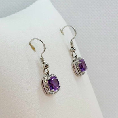 Natural Amethyst Drop Earrings in Sterling Silver