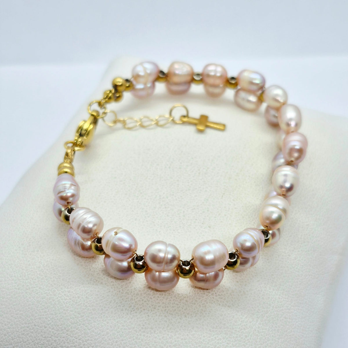 Natural Peach Pearl Bracelet in Stainless Steel Setting