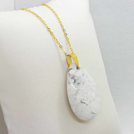 Natural White Howlite Stone Pendant with Necklace Stainless Steel Gold Plated