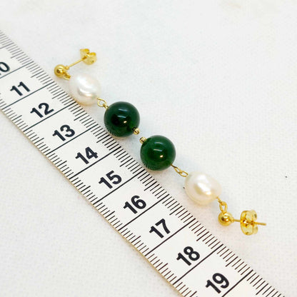 Natural Pearl and Jade Dangle Earrings in Stainless Steel