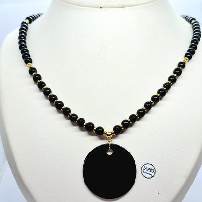 Natural Obsidian Pendant and Necklace in Gold Platted Stainless Steel