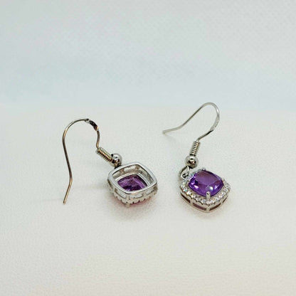 Natural Amethyst Drop Earrings in Sterling Silver