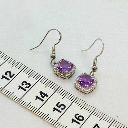 Natural Amethyst Drop Earrings in Sterling Silver