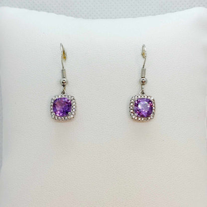 Natural Amethyst Pendant with Zircon with Stainless Steel Chain