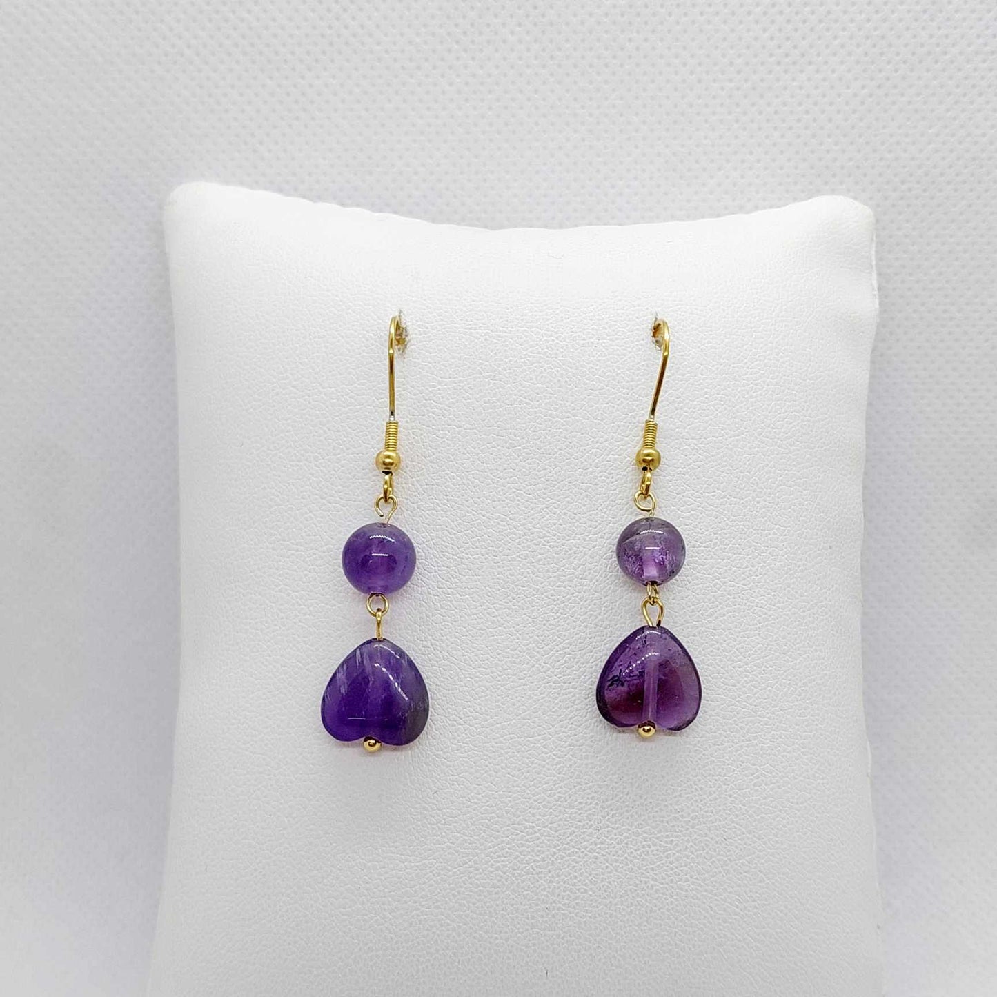 Natural Amethyst Dangle Earrings in Stainless Steel Gold Plated