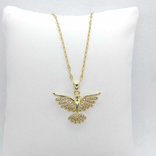 Phoenix in Zircon Pendant with Gold Plated Stainless Steel Chain Necklace
