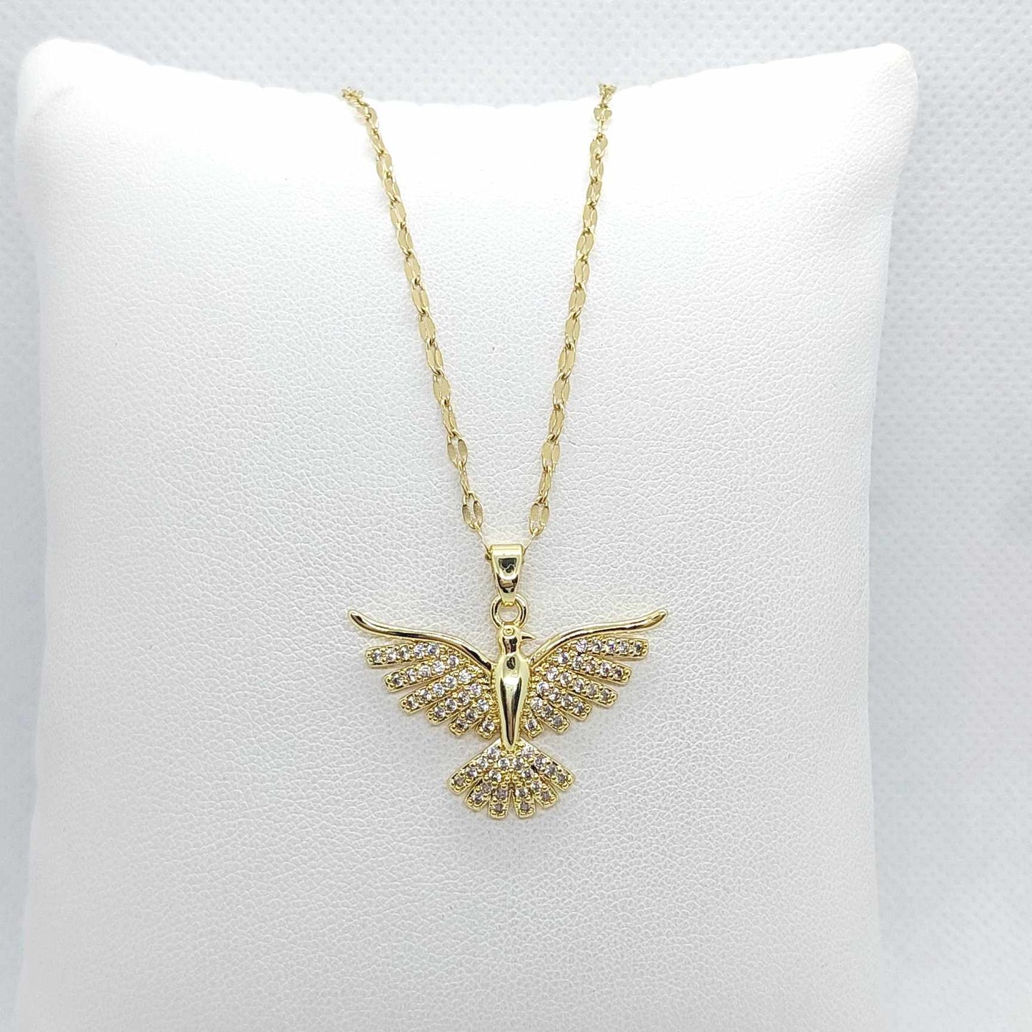 Phoenix in Zircon Pendant with Gold Plated Stainless Steel Chain Necklace