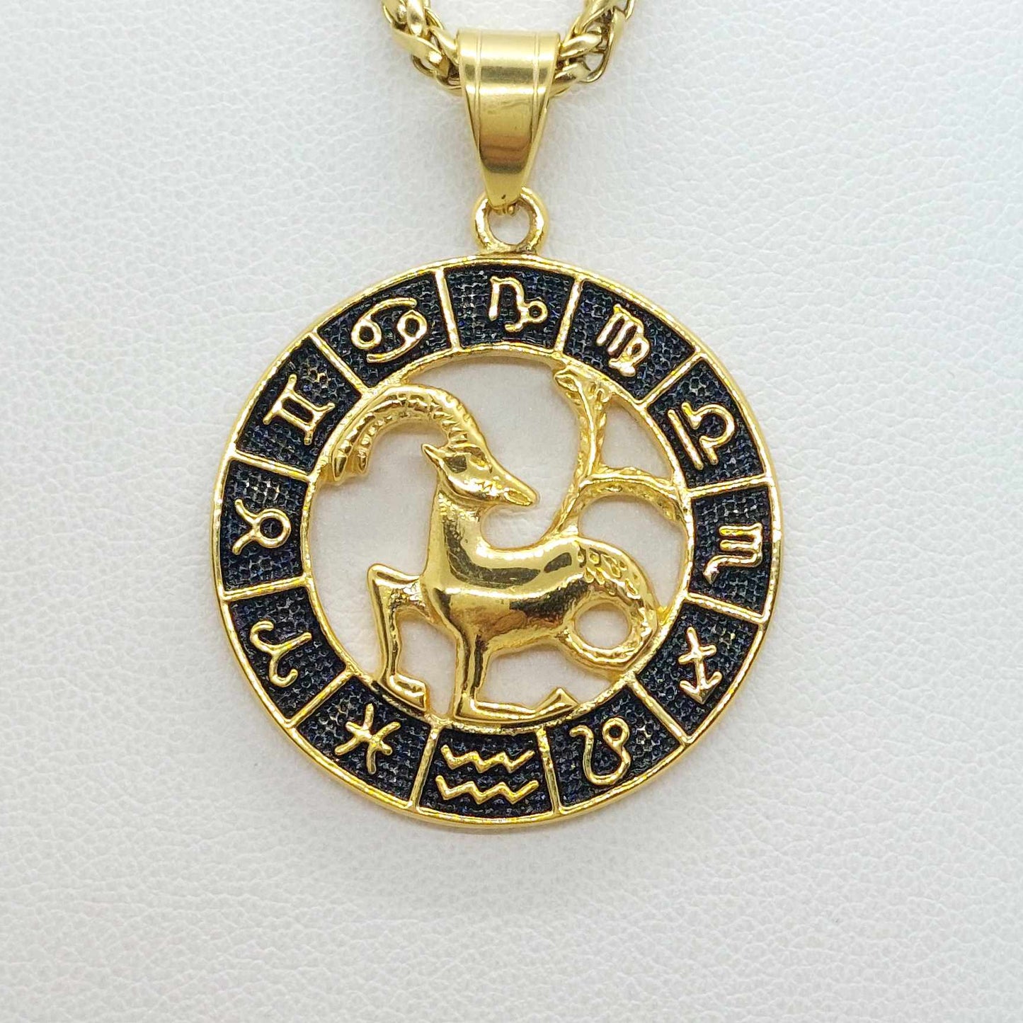 Capricorn Star Sign  Pendant with Gold Plated Stainless Steel Chain Necklace