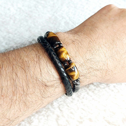 Tiger Eye with Leather Bracelets for Men
