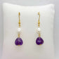 Natural Pearl and Amethyst Dangle Earrings in Stainless Steel Gold Plated