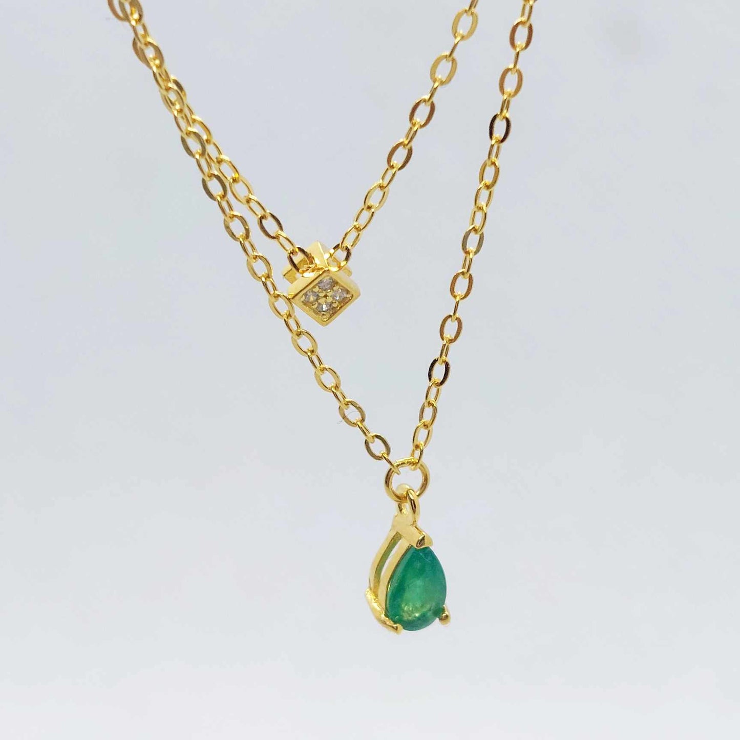 Natural 1ct Emerald Pendant in Gold Plated Sterling Silver with Chain Necklace